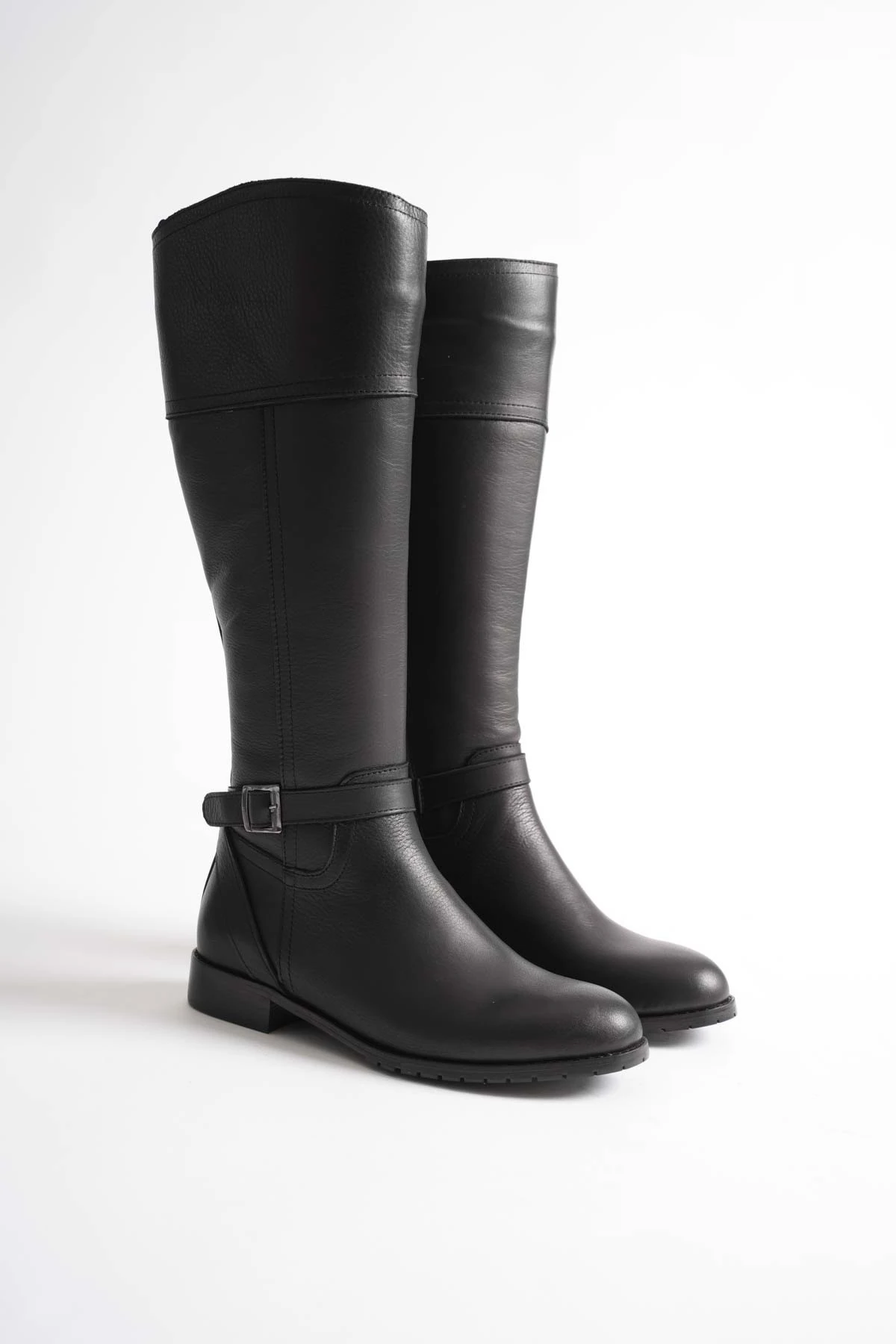 Kadın Hakiki Deri Tokalı Binici Çizme - SİYAH