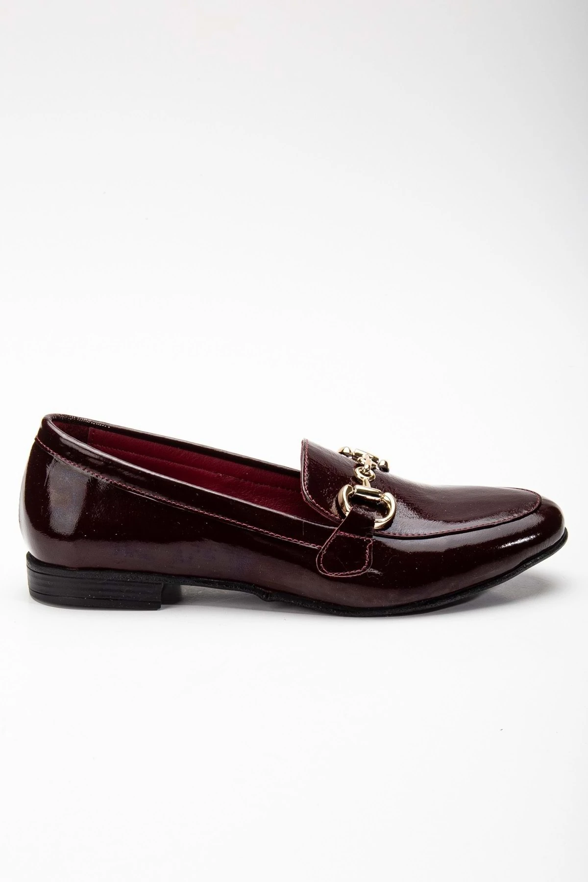 Kadın Hakiki Deri Tokalı Babet - BORDO RUGAN