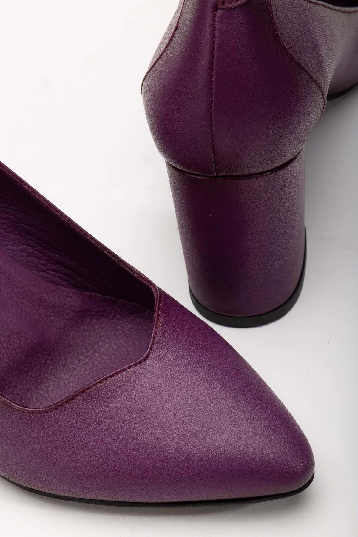 Kadın Hakiki Deri Klasik Kalın Topuklu Ayakkabı - MOR