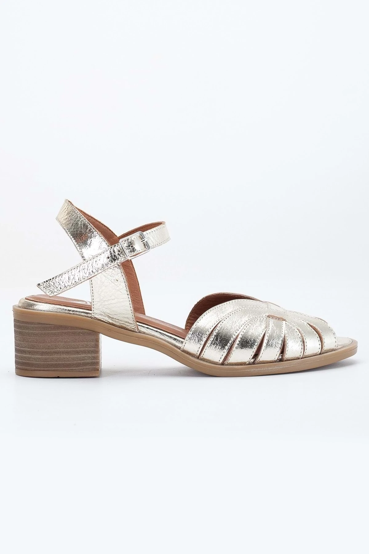 Kadın Hakiki Deri Bilekten Bağlı Sandalet - Altın