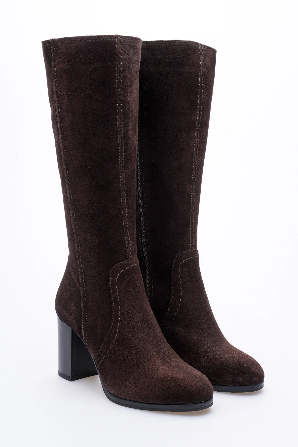 Kadın Hakiki Deri Topuklu  Çizme - Kahve