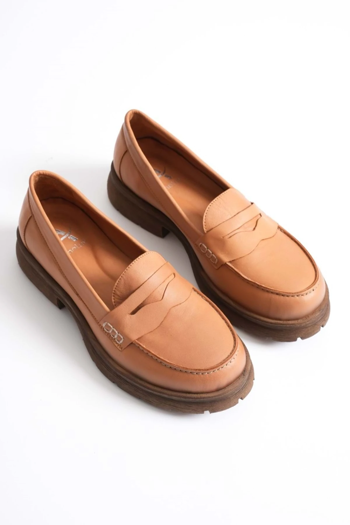 Kadın Hakiki Deri Light Tabanlı Saraçlı Rahat Loafer Ayakkabı - Taba