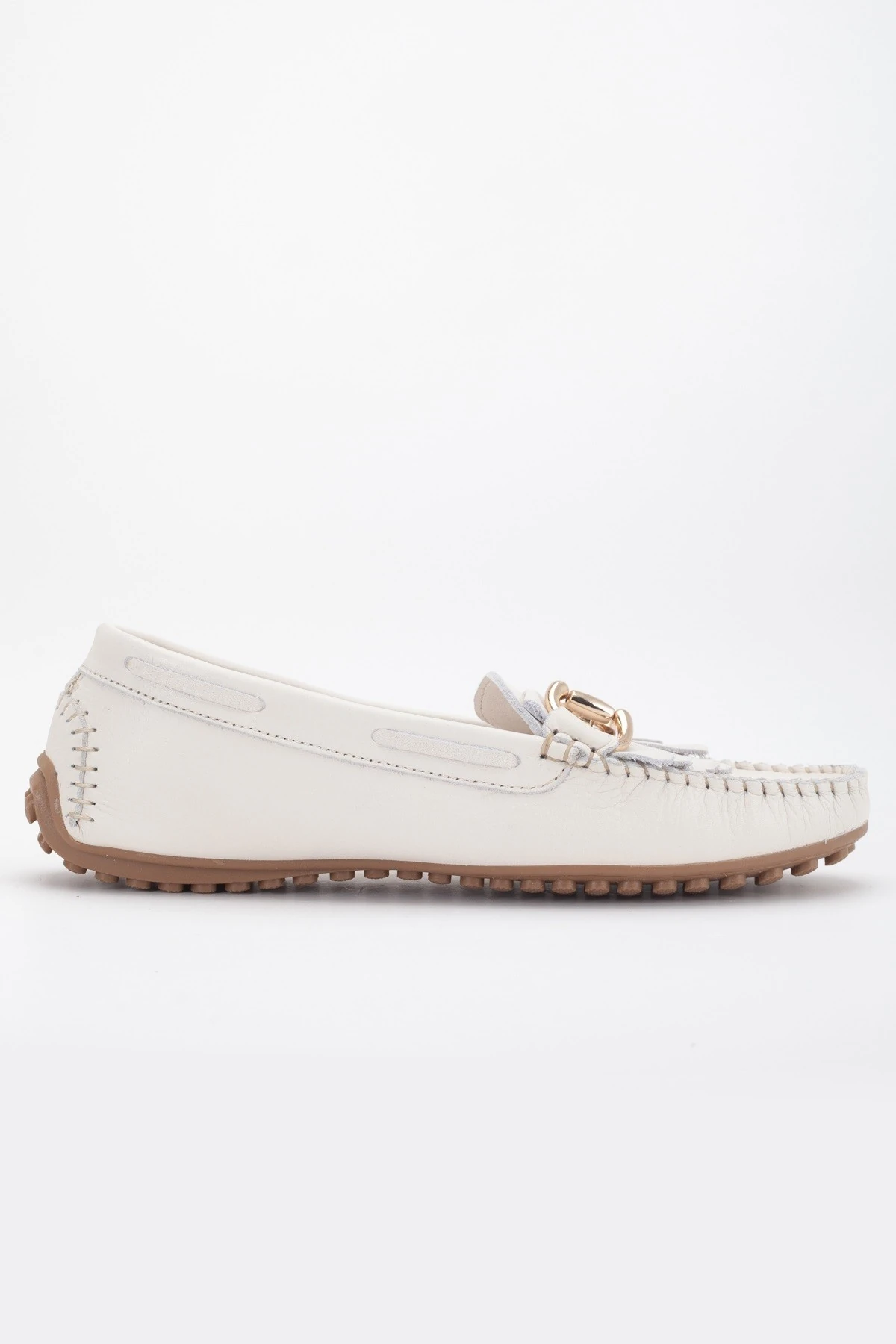 Kadın Hakiki Deri Tokalı Klasik Loafer - Krem