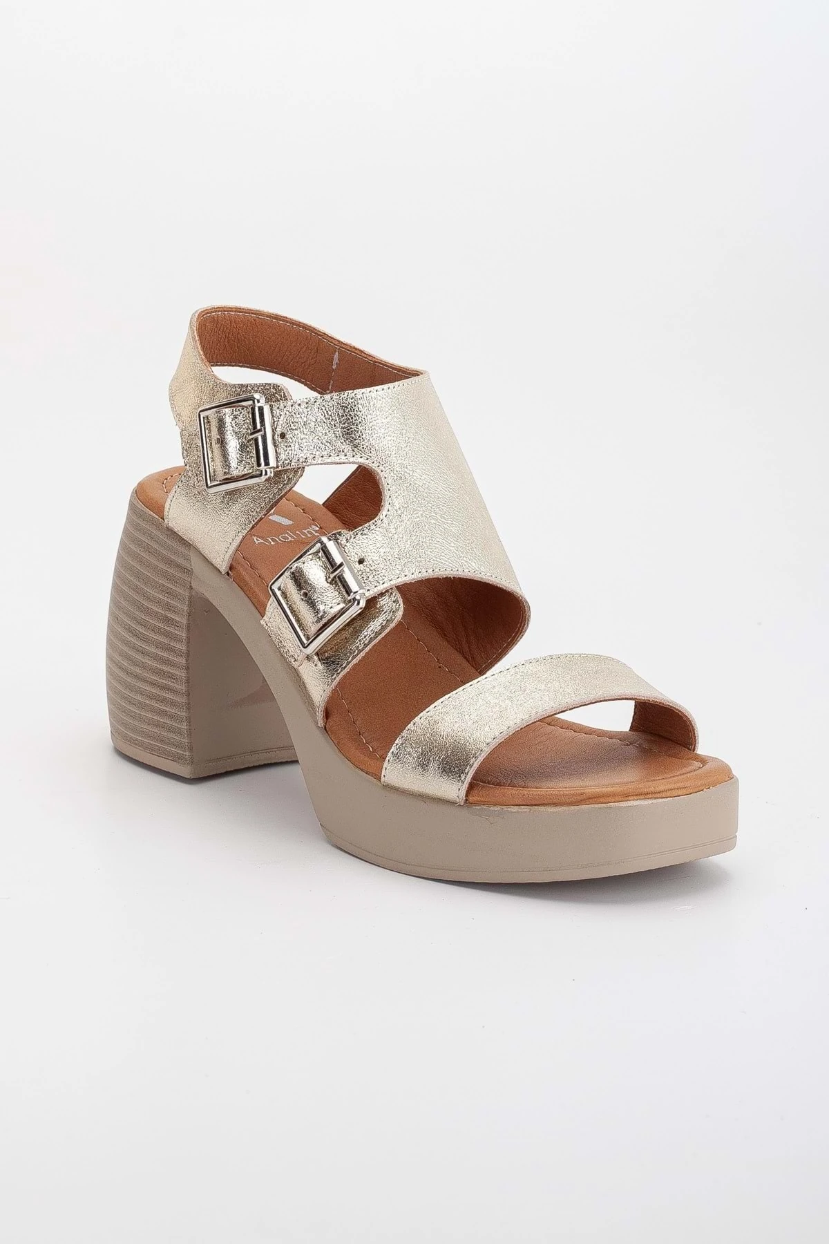 Kadın Hakiki Deri Tokalı Kalın Topuklu Sandalet
