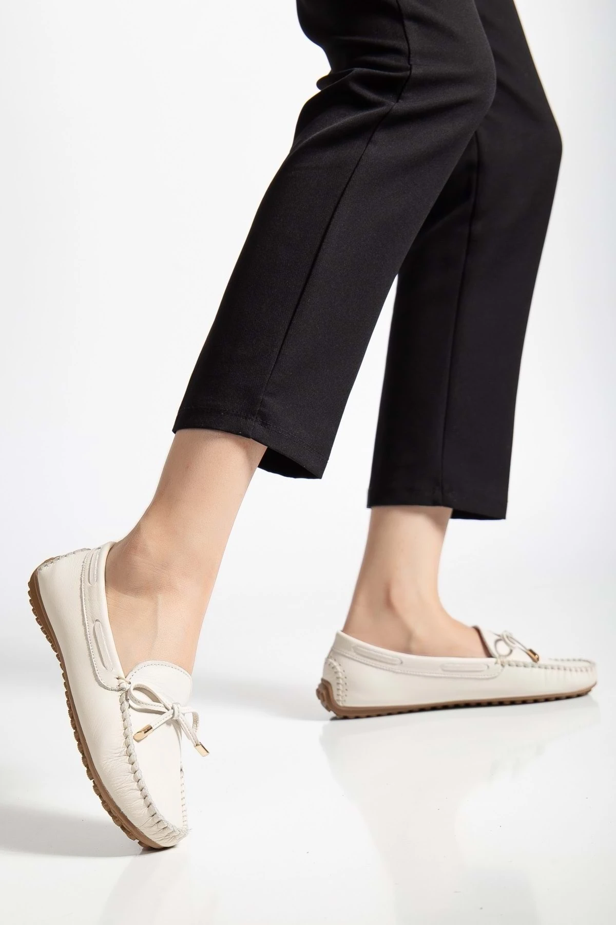 Kadın Hakiki Deri Klasik Loafer - Krem