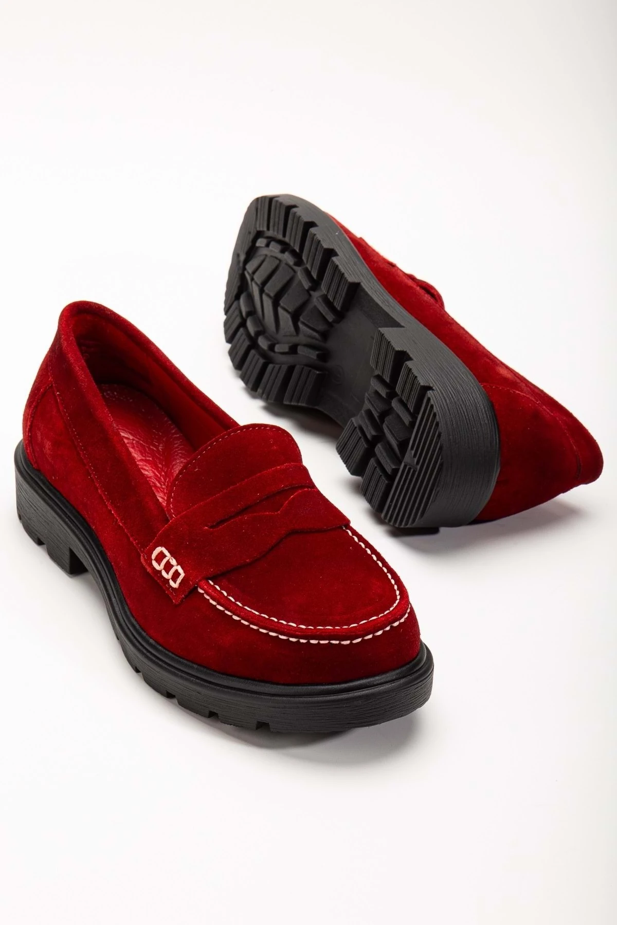 Kadın Hakiki Deri Light Tabanlı Saraçlı Rahat Loafer Ayakkabı - KIRMIZI