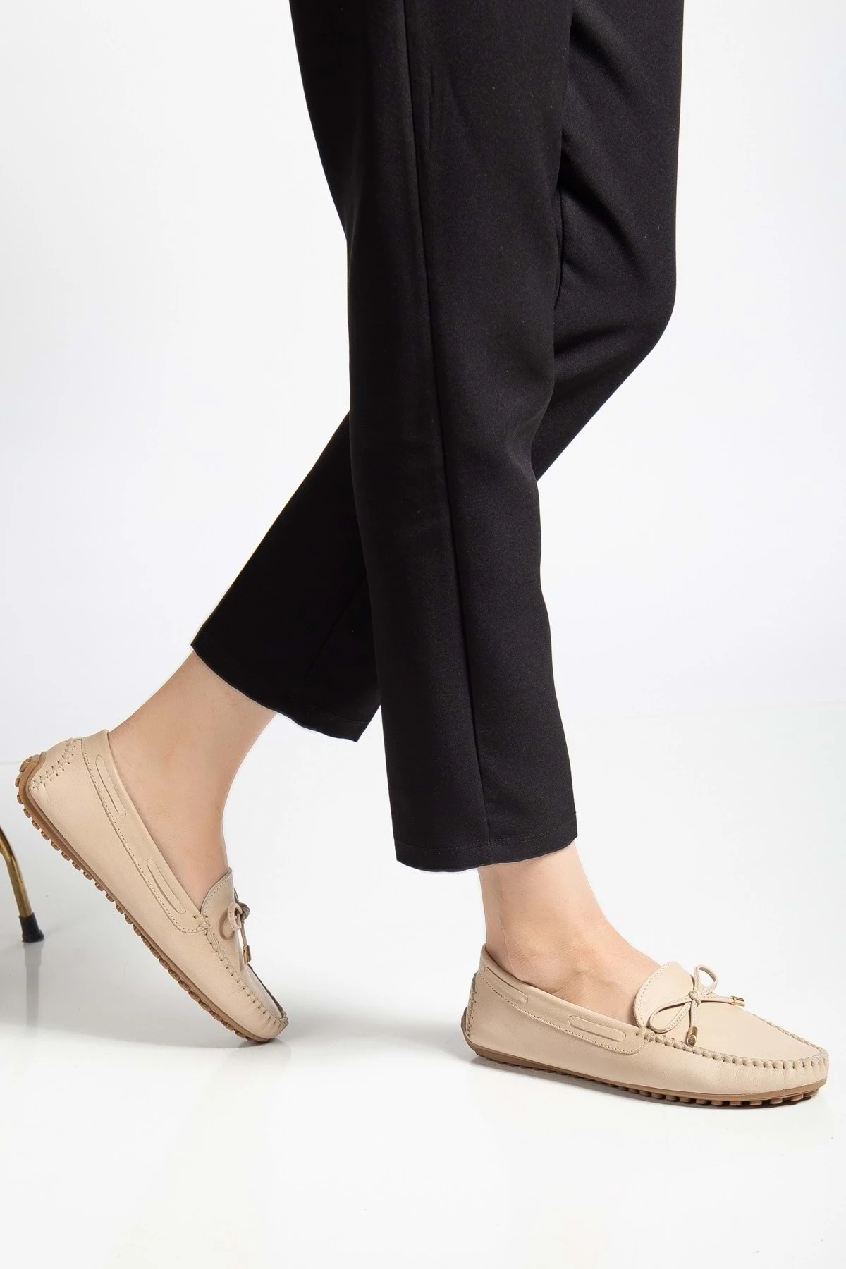 Kadın Hakiki Deri Klasik Loafer - Bej