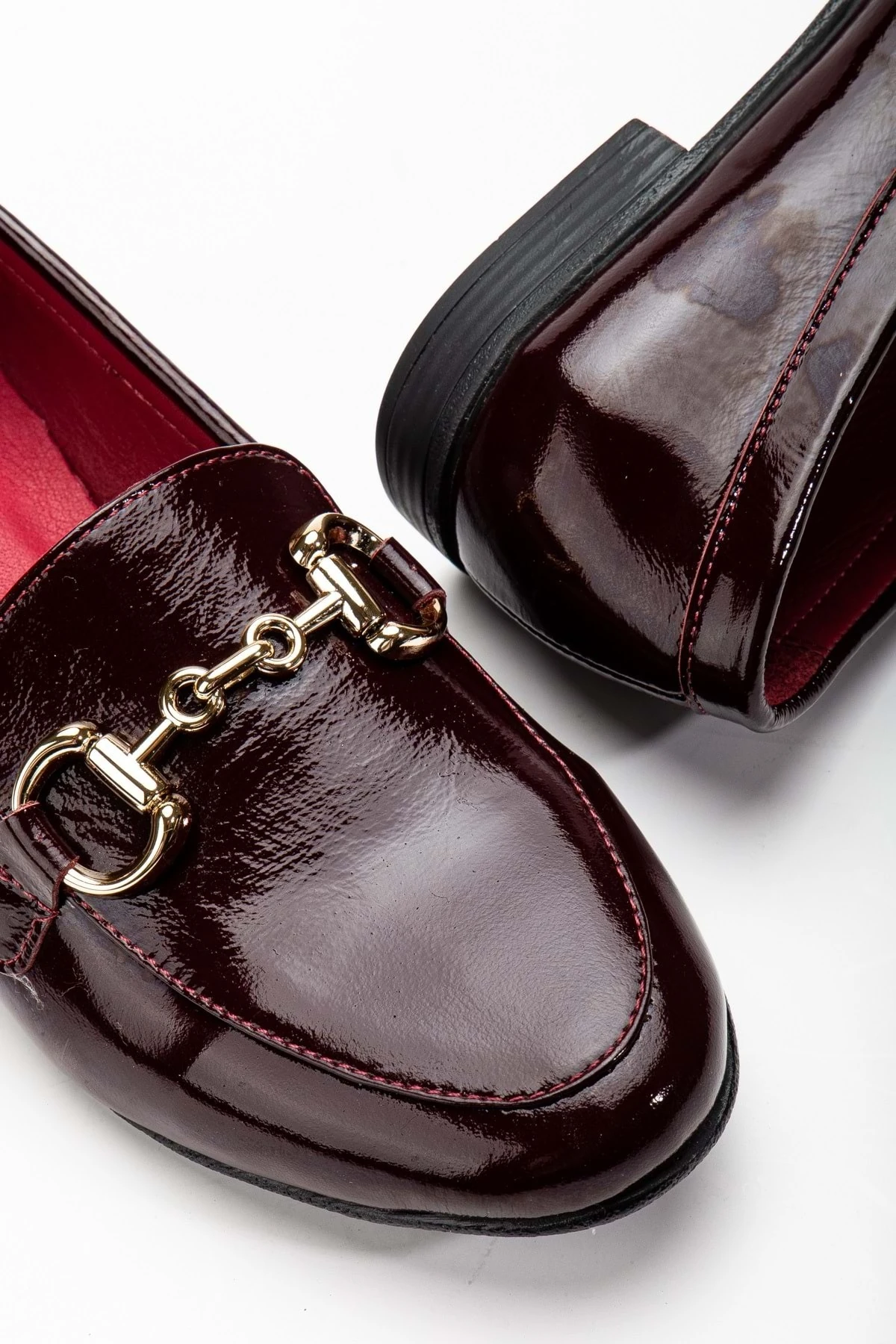 Kadın Hakiki Deri Tokalı Babet - BORDO RUGAN