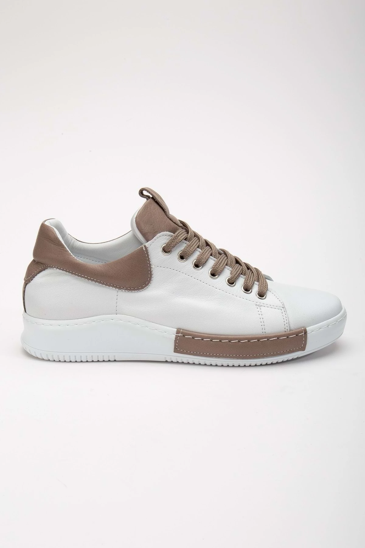 Kadın Hakiki Deri Bağcıklı Spor Ayakkabı - BEYAZ VİZON