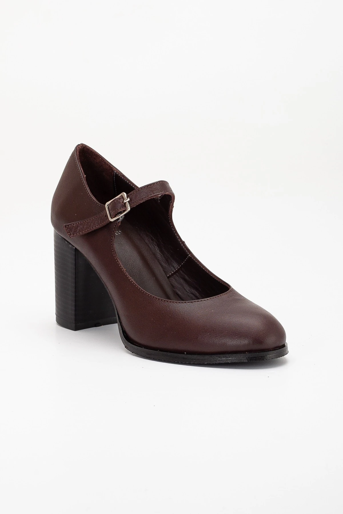 Kadın Hakiki Deri Bantlı Topuklu Ayakkabı - Kahve