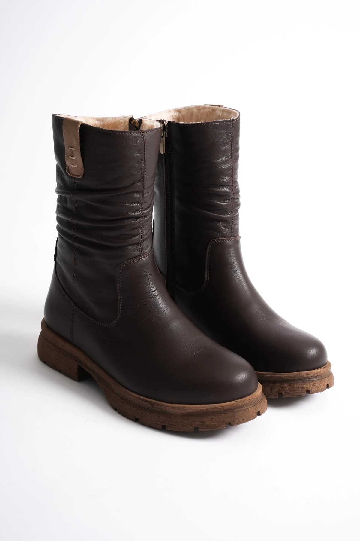 Kadın Hakiki Deri İçi Kürklü Körüklü Bot - Kahve