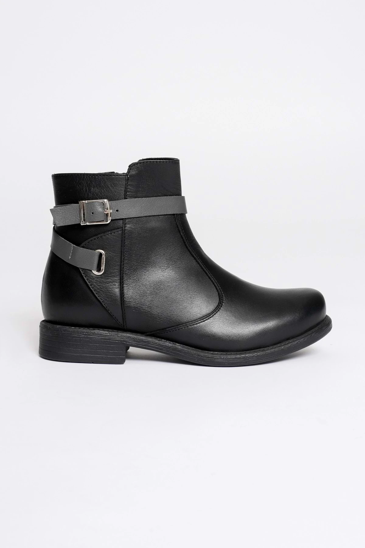 Kadın Hakiki Deri Kemerli Günlük Bot - SİYAH