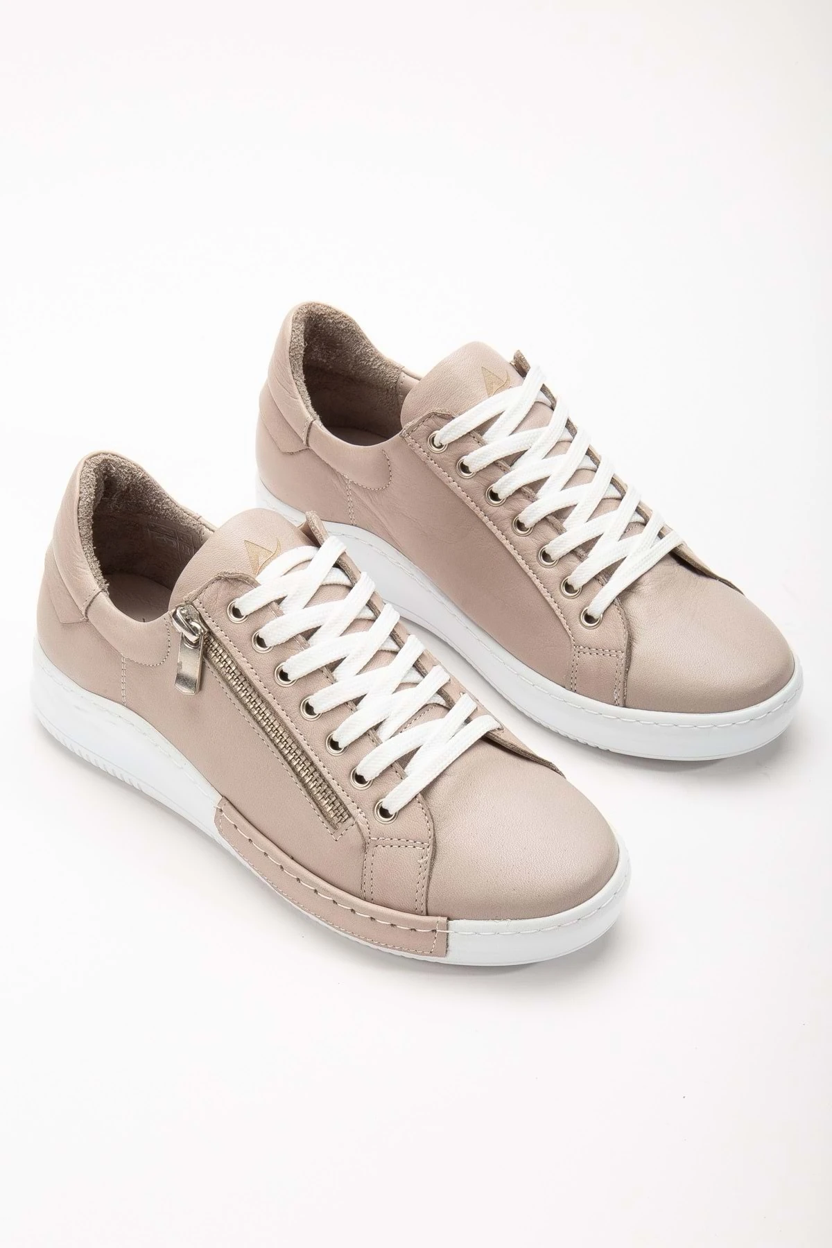 Kadın Hakiki Deri Fermuarlı Spor Ayakkabı - SILVERGREY