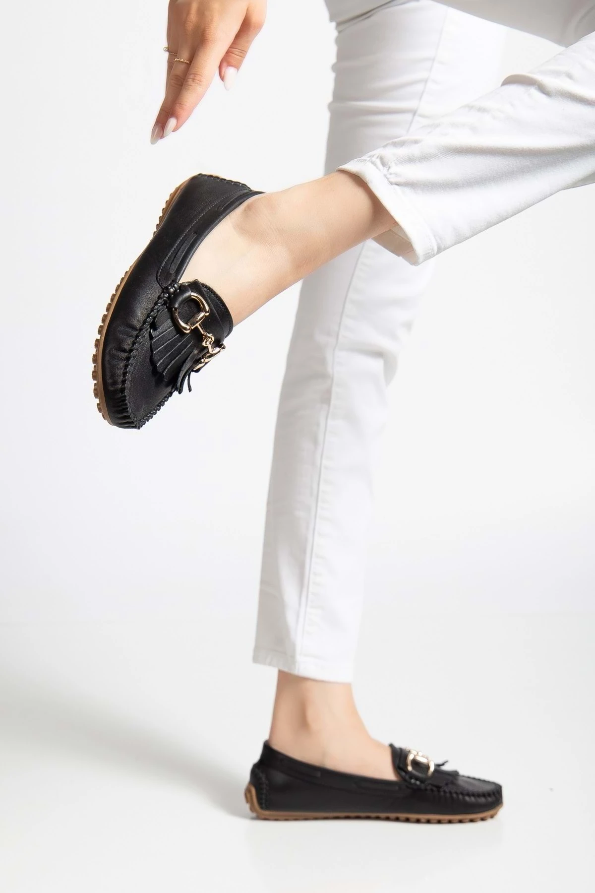 Kadın Hakiki Deri Tokalı Klasik Loafer - SİYAH