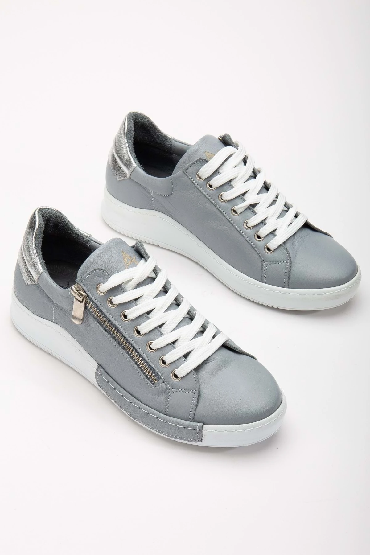 Kadın Hakiki Deri Fermuarlı Spor Ayakkabı - GRİ