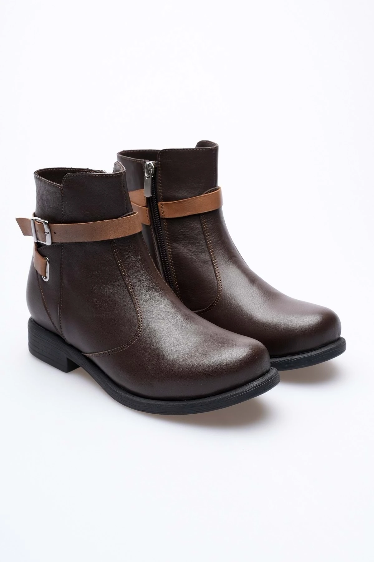 Kadın Hakiki Deri Kemerli Günlük Bot - Kahve