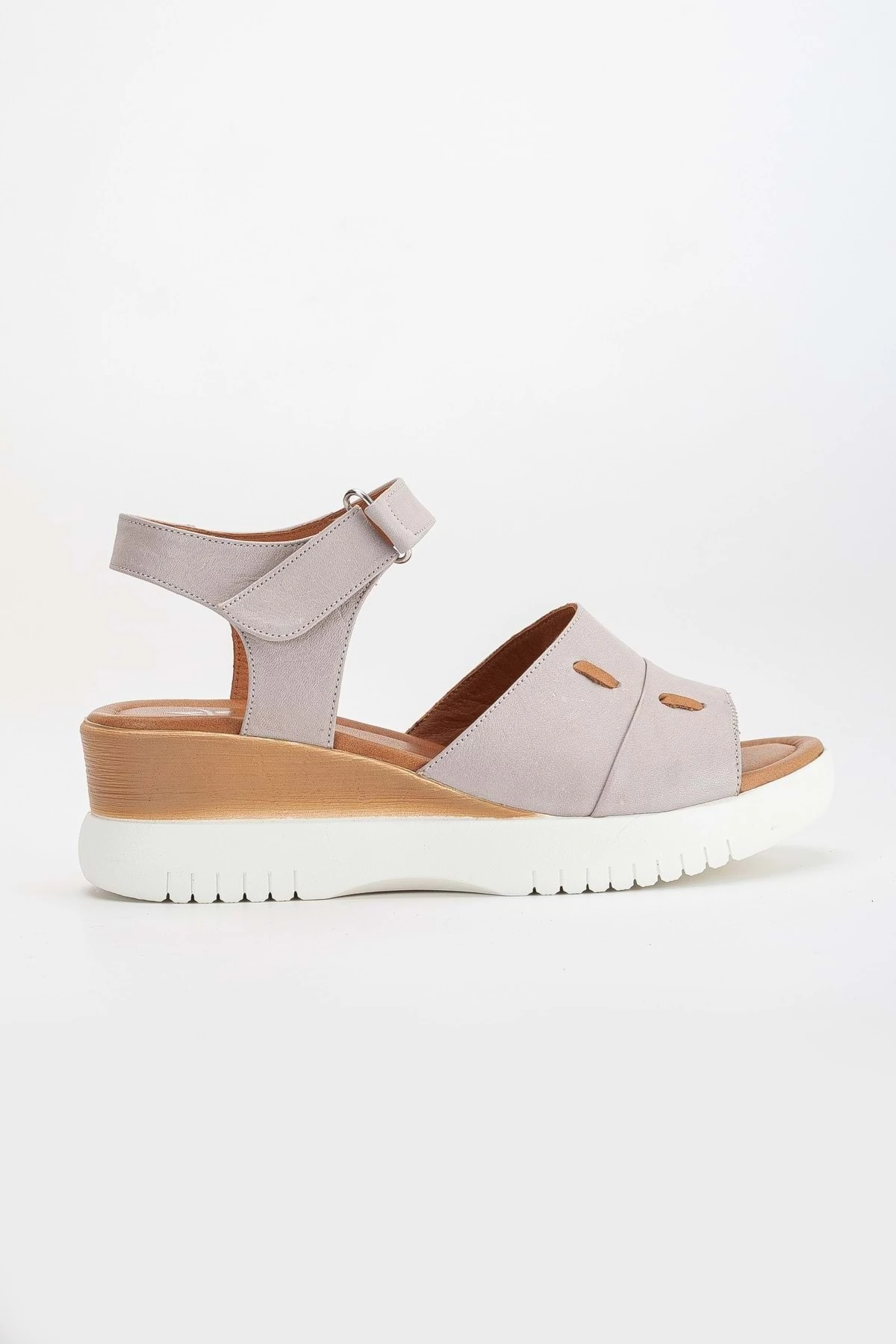 Kadın Hakiki Deri Kalın Bantlı Yüksek Taban Sandalet