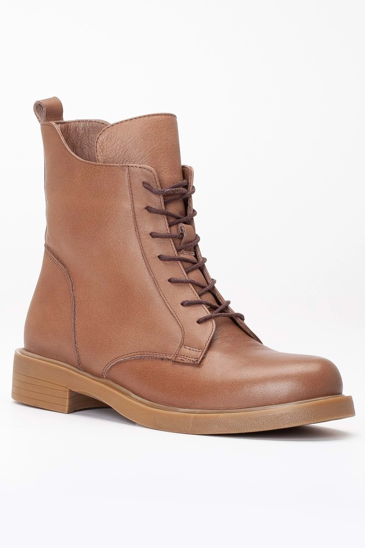 Kadın Hakiki Deri Klasik Bağcıklı Fermuarlı Bot - CEVİZ