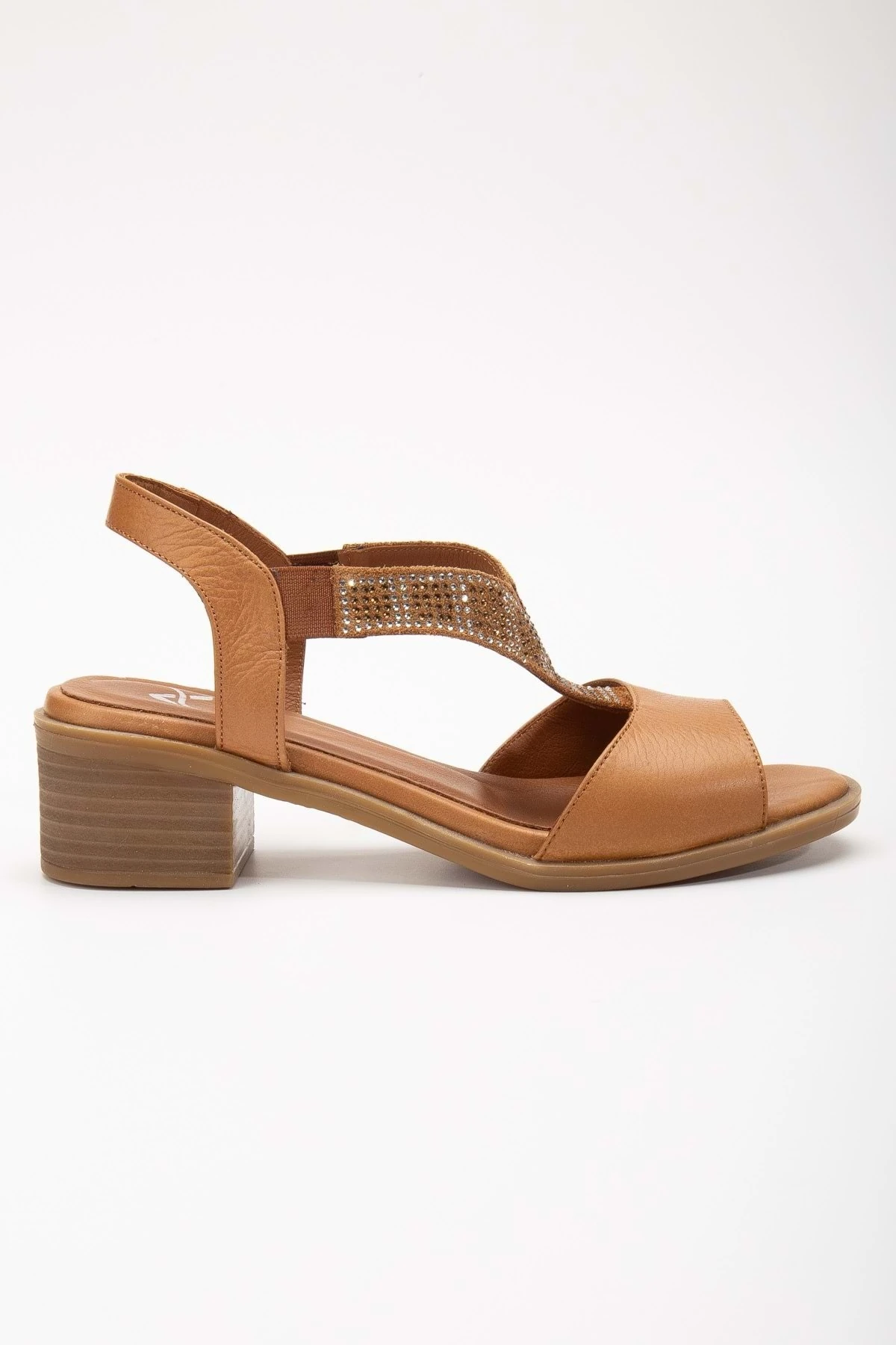Kadın Hakiki Deri Lastikli Rahat Taşlı Sandalet