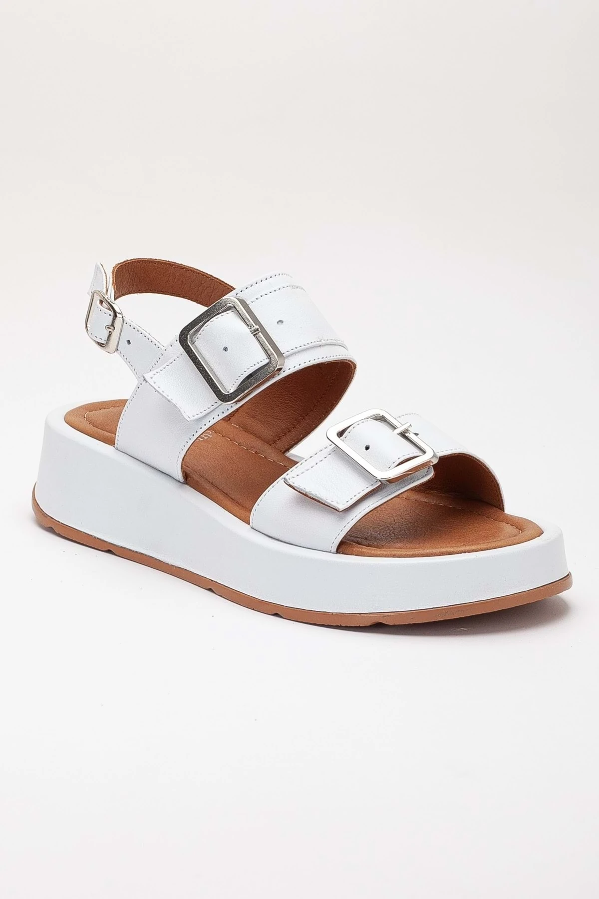 Kadın Hakiki Deri Tokalı Yüksek Taban Sandalet