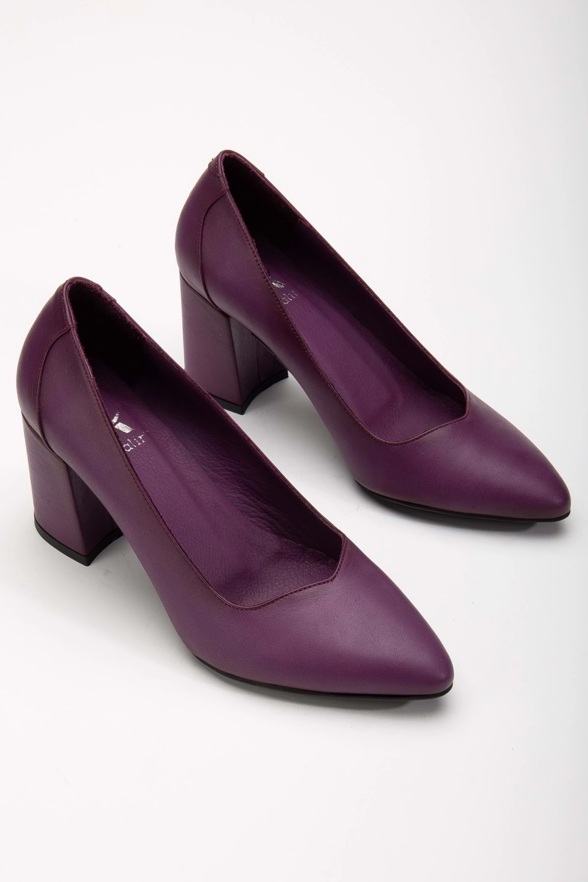 Kadın Hakiki Deri Klasik Kalın Topuklu Ayakkabı - MOR