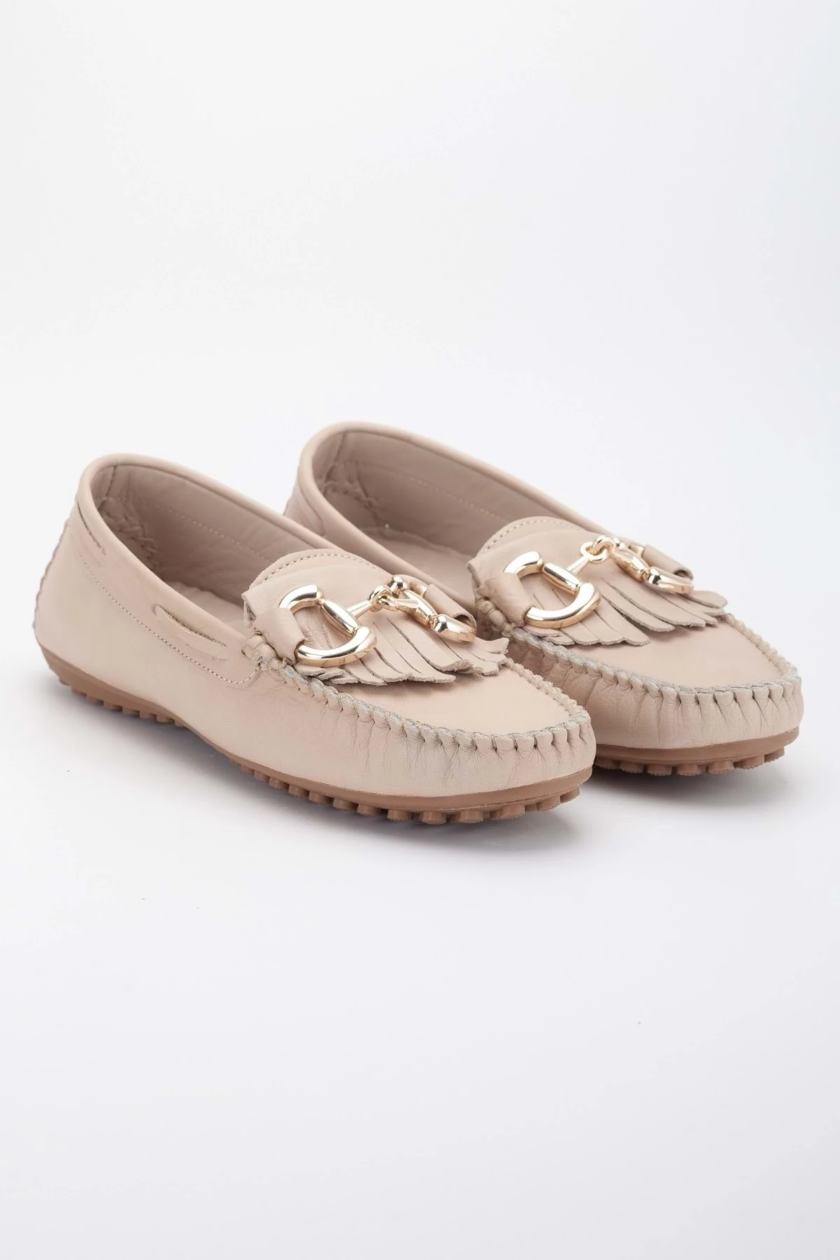 Kadın Hakiki Deri Tokalı Klasik Loafer - Bej