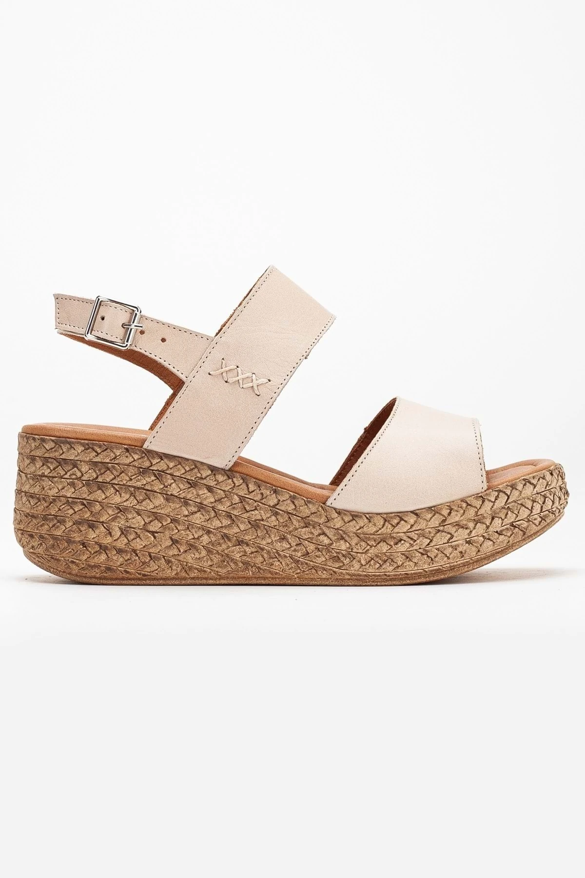 Kadın Hakiki Deri Bantlı Dolgu Topuk Sandalet