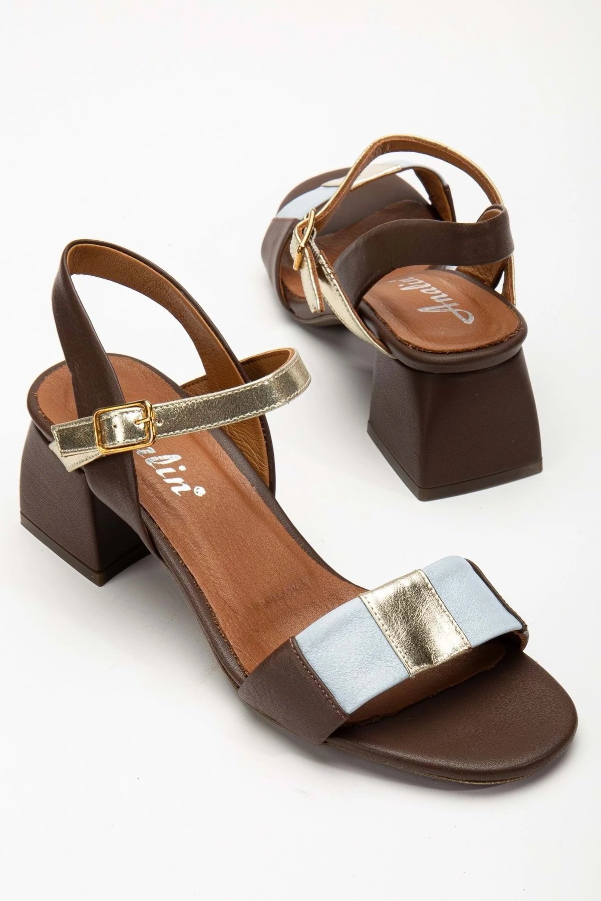 Kadın Hakiki Deri Bilekten Bağlı Kalın Topuklu Sandalet - RENKLİ