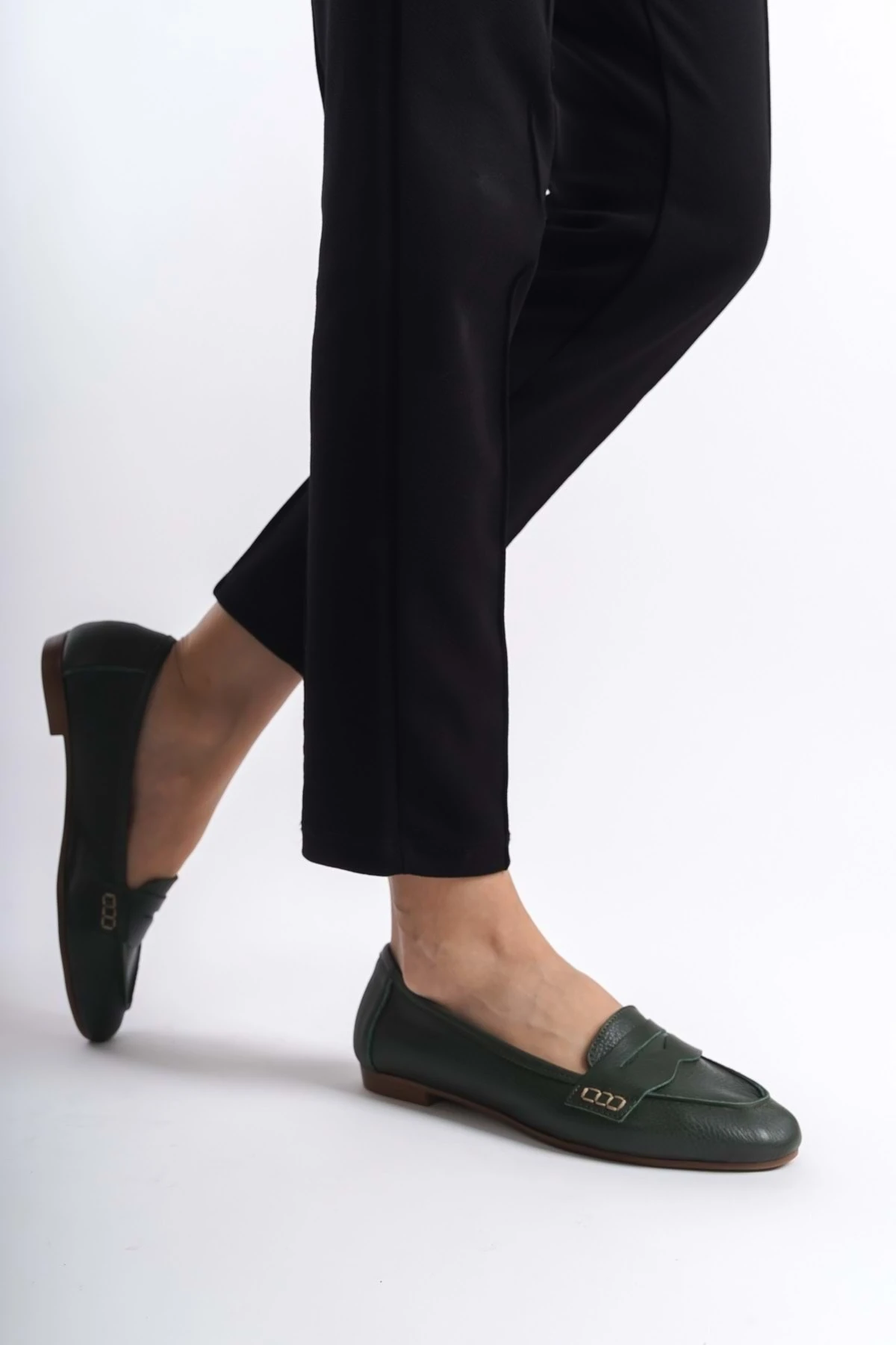 Kadın Hakiki Deri Saraçlı Rahat Babet - Yeşil