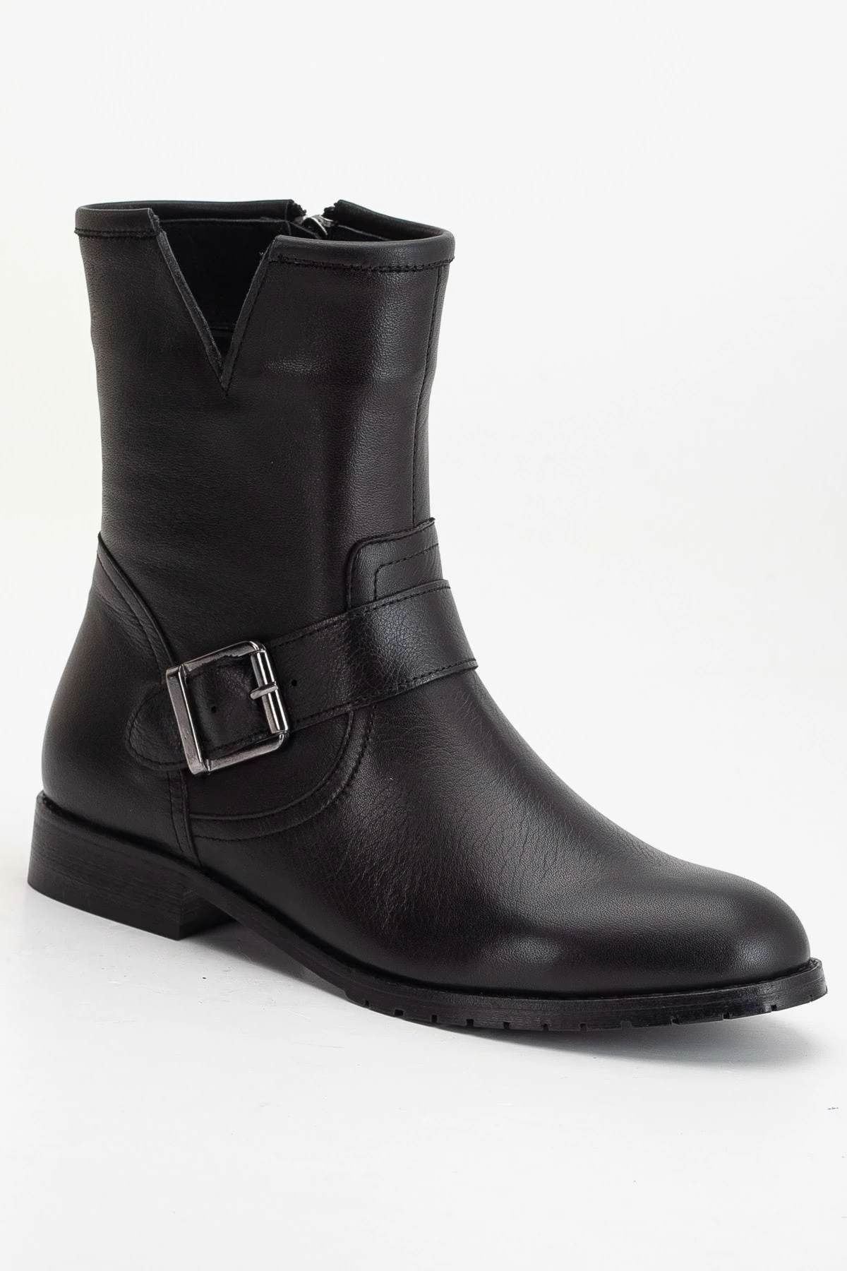 Kadın Hakiki Deri Tokalı Kısa Topuklu Günlük Bot