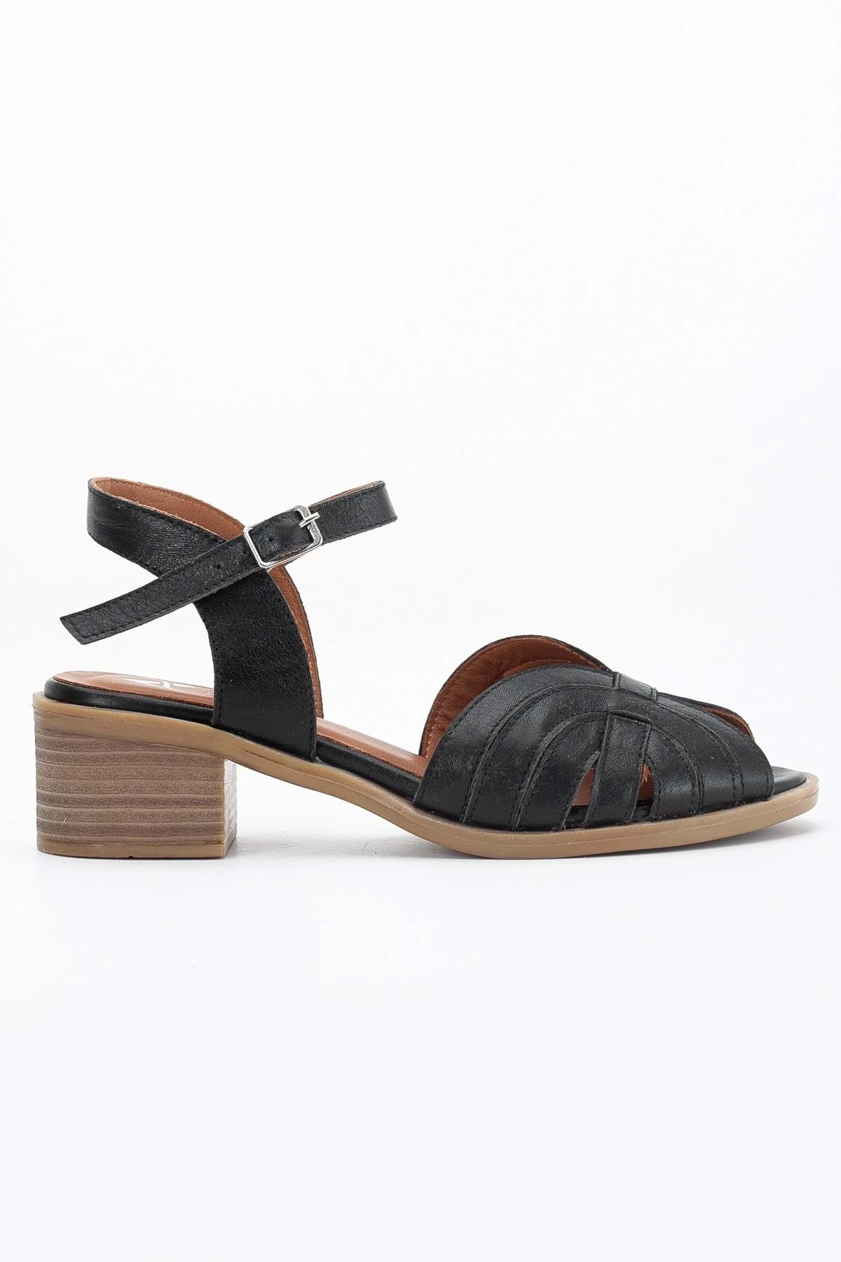 Kadın Hakiki Deri Bilekten Bağlı Sandalet - SIYAH