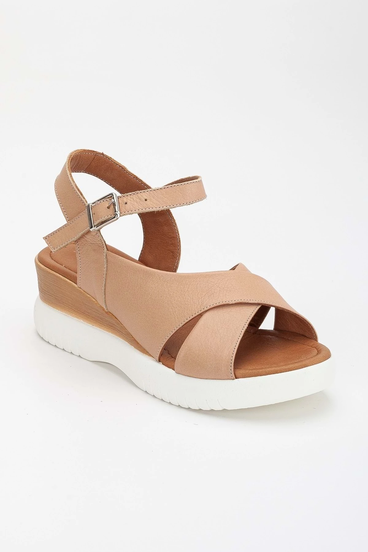Kadın Hakiki Deri Bilekten Bağlı Yüksek Taban Sandalet