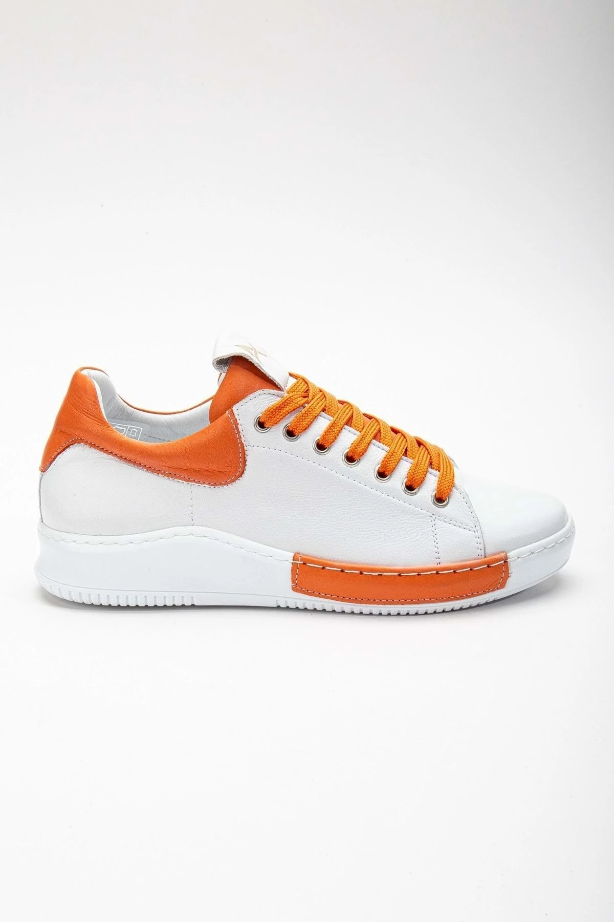 Kadın Hakiki Deri Bağcıklı Spor Ayakkabı - BEYAZ/TURUNCU