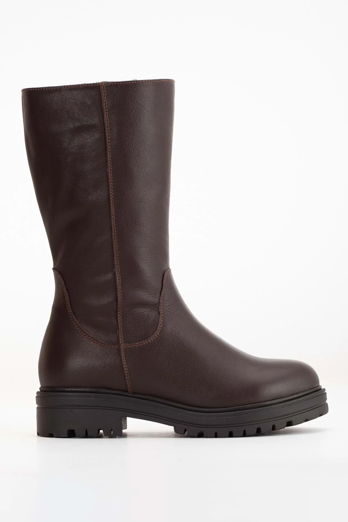 Kadın Hakiki Deri İçi Kürklü Fermuarlı Uzun Bot