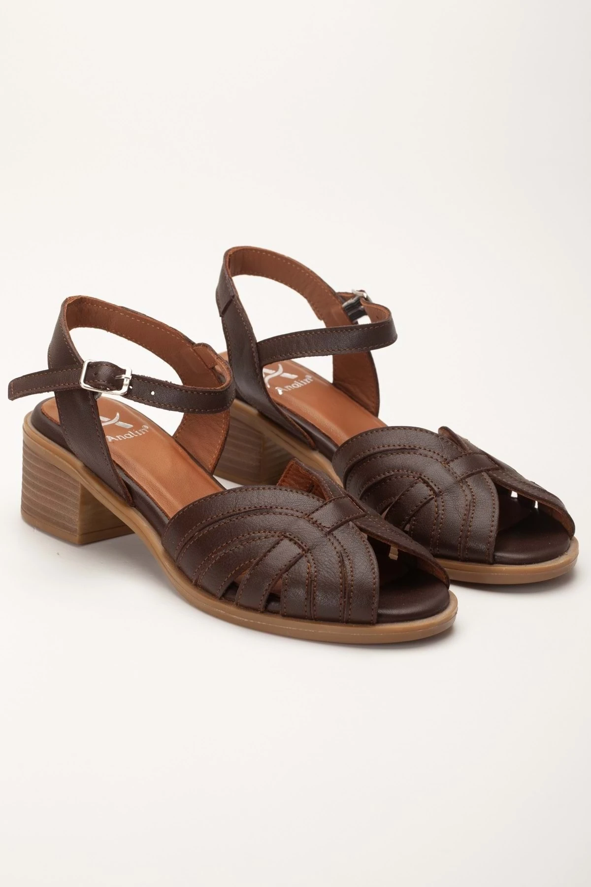 Kadın Hakiki Deri Bilekten Bağlı Sandalet - Kahve