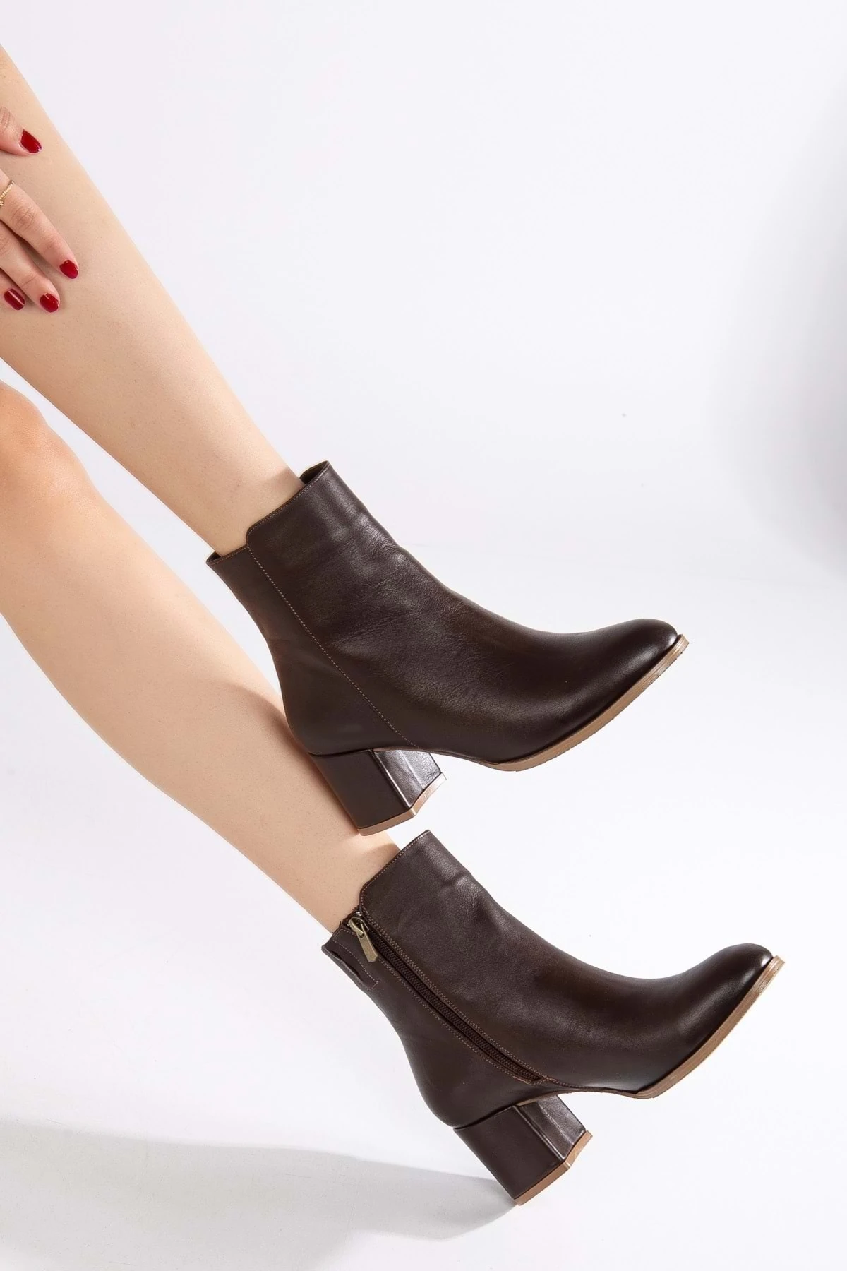 Kadın Hakiki Deri Günlük Topuklu Bot - Acı Kahve