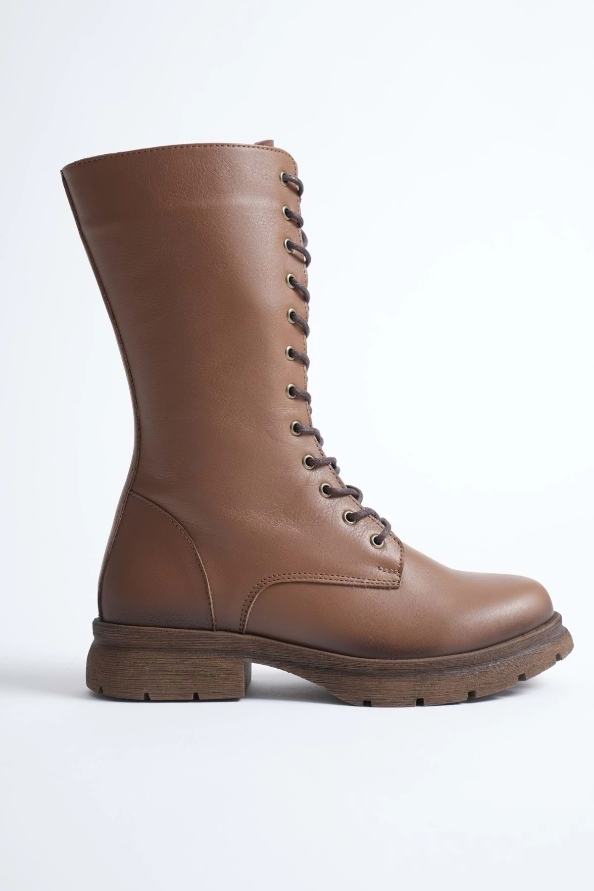 Kadın Hakiki Deri Fermuarlı Bağcıklı Postal Bot - CEVİZ