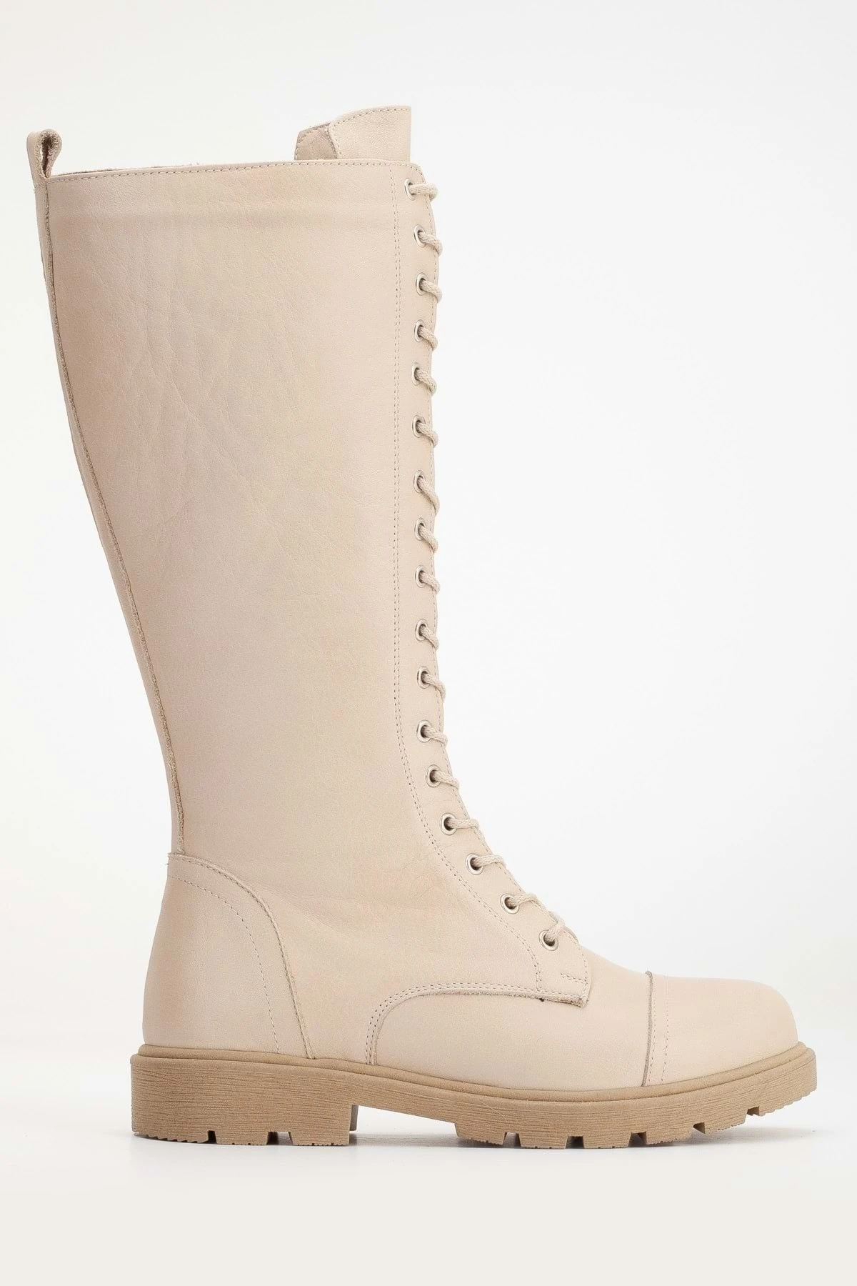 Kadın Hakiki Deri Bağcıklı Fermuarlı Çizme