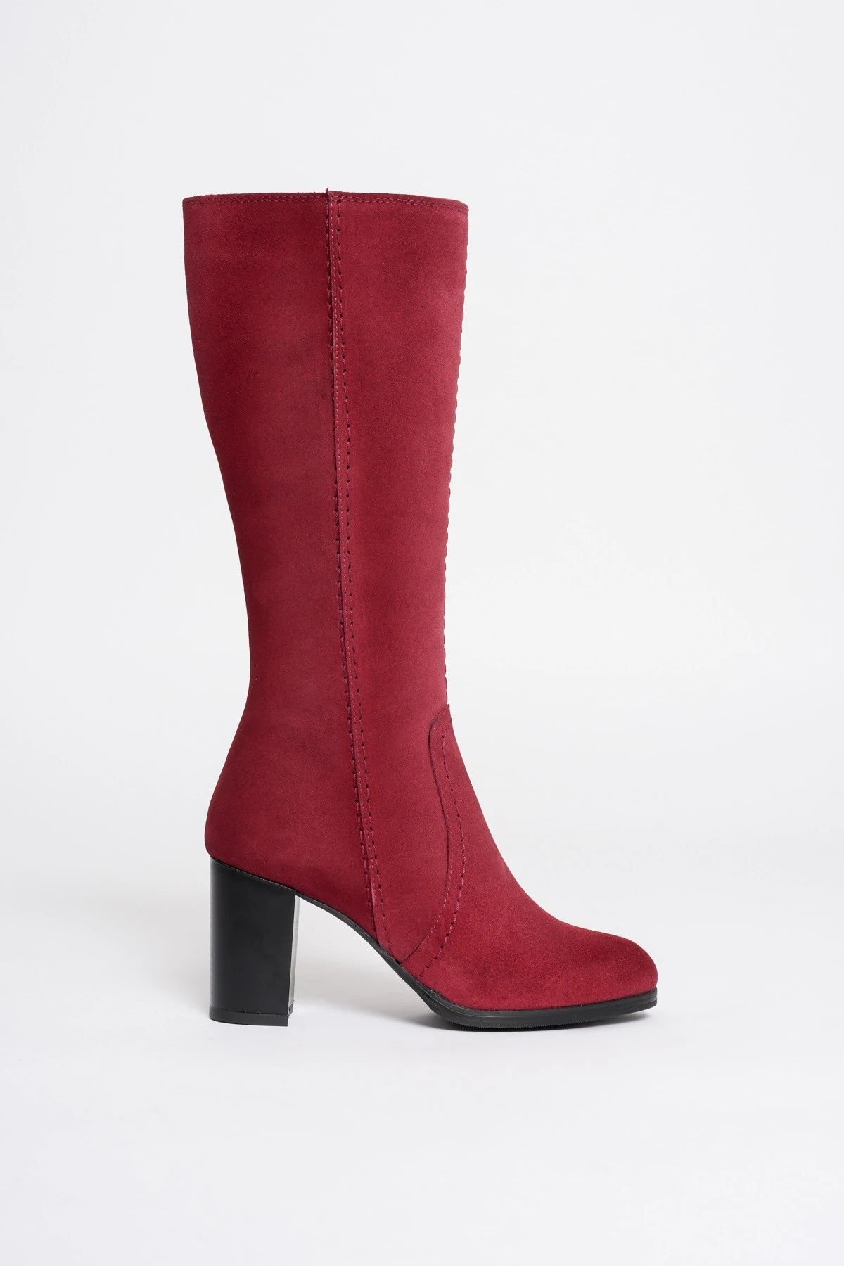 Kadın Hakiki Deri Topuklu  Çizme - Bordo
