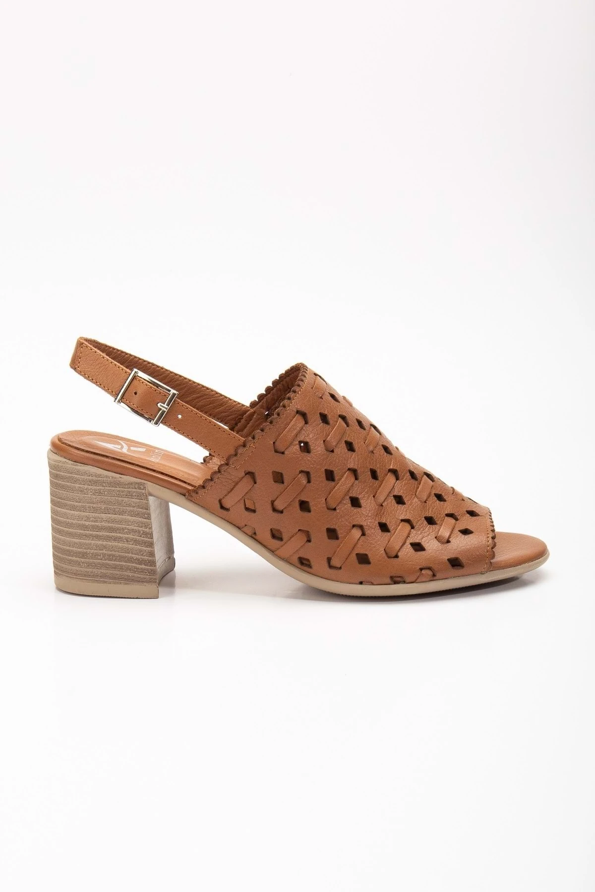 Kadın Hakiki Deri Örgülü Lazerli Topuklu Sandalet