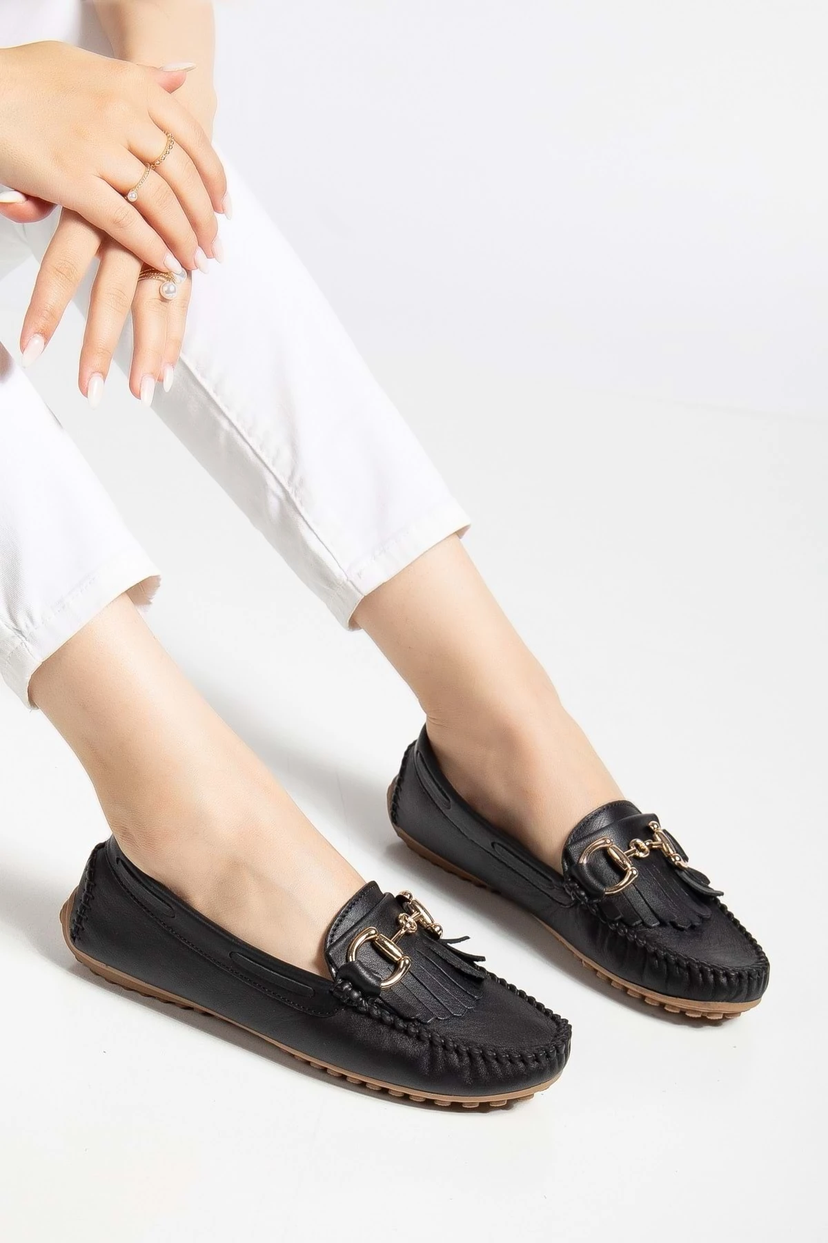 Kadın Hakiki Deri Tokalı Klasik Loafer - SİYAH