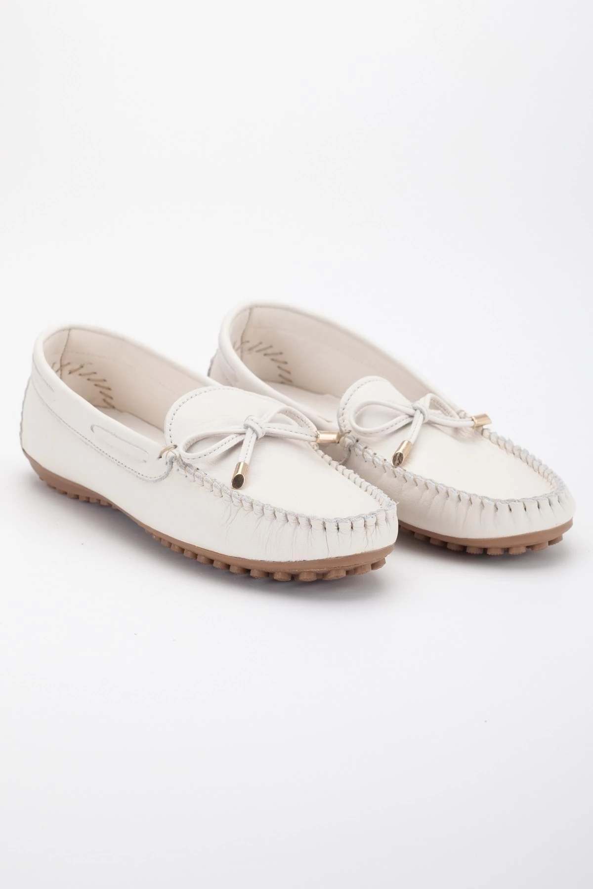 Kadın Hakiki Deri Klasik Loafer - Krem