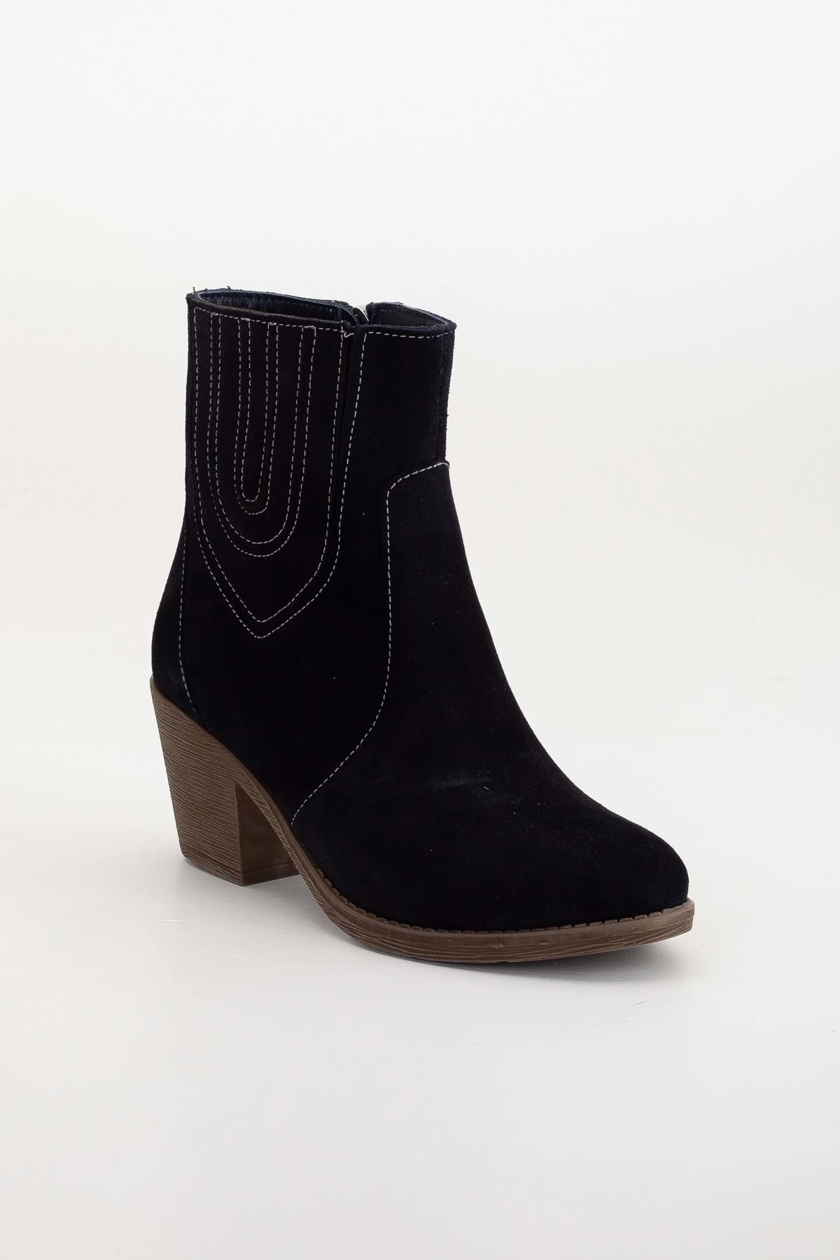 Kadın Hakiki Deri Dikiş Detaylı Lastikli  Kovboy Topuklu Bot