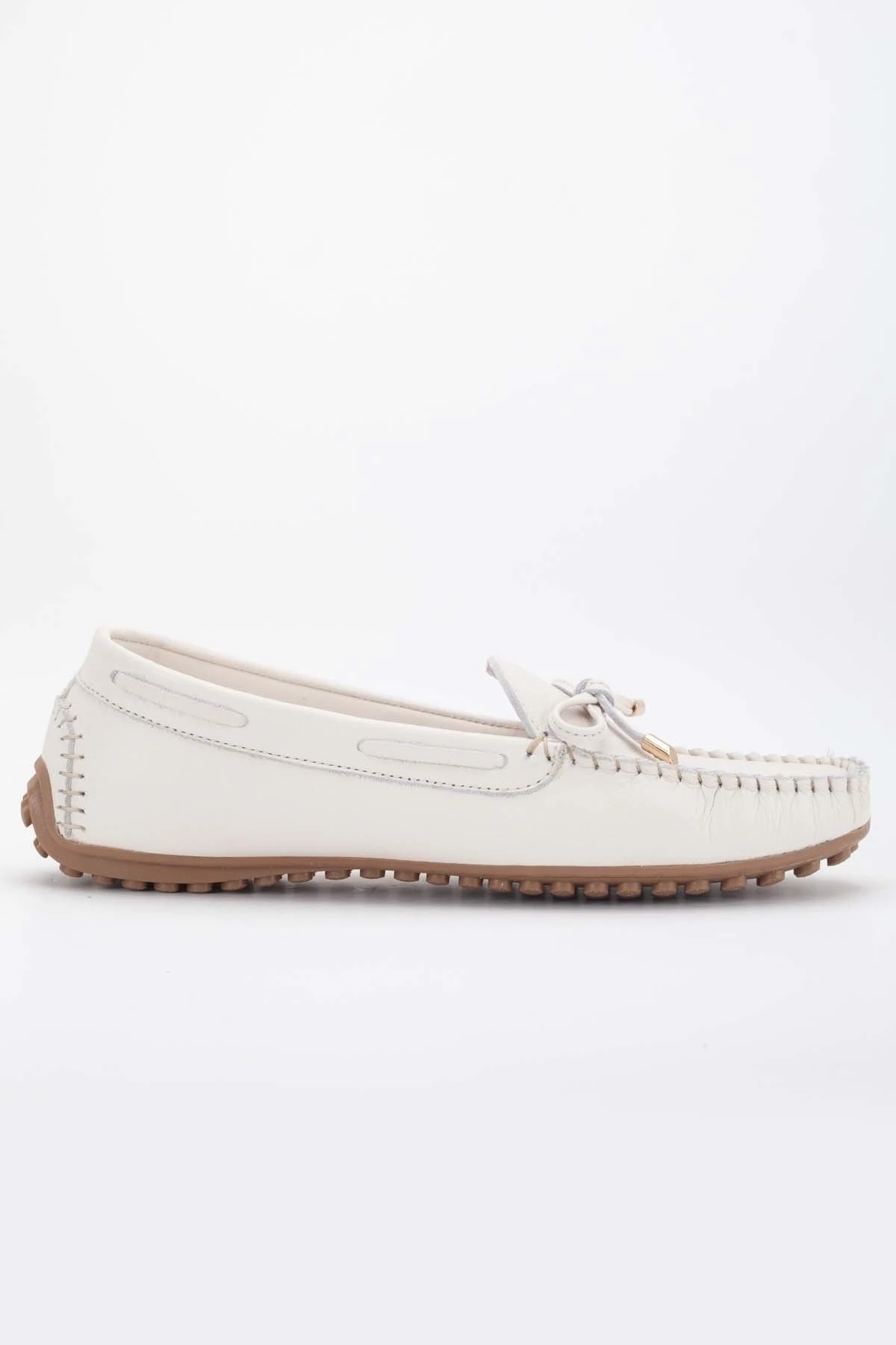 Kadın Hakiki Deri Klasik Loafer - Krem