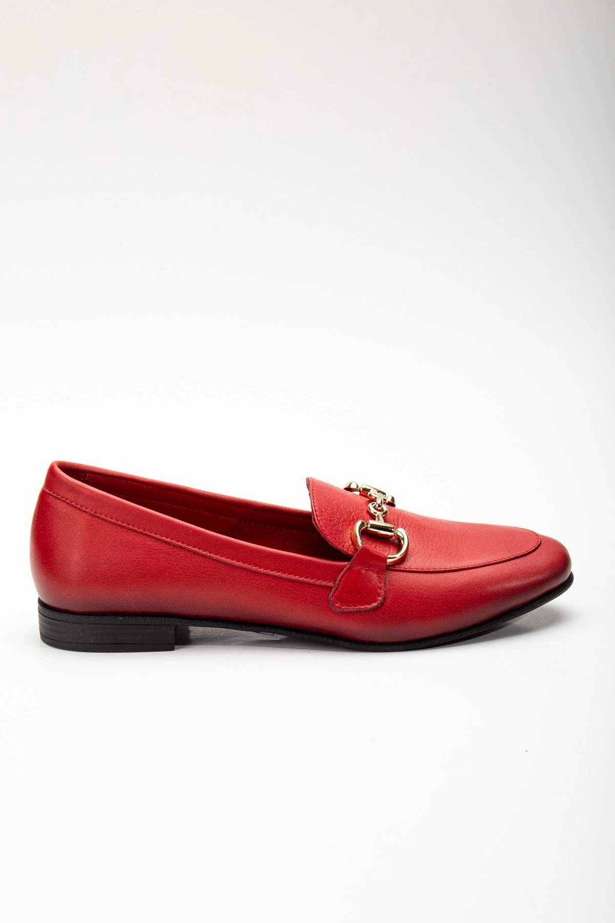 Kadın Hakiki Deri Tokalı Babet - KIRMIZI