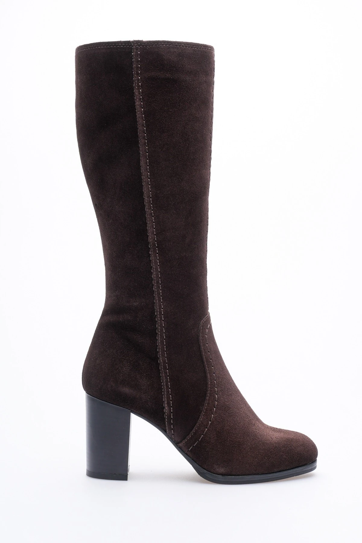Kadın Hakiki Deri Topuklu  Çizme - Kahve