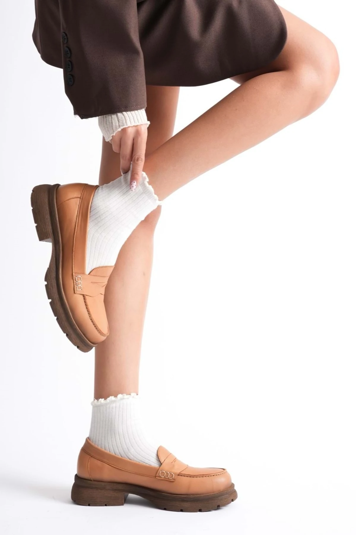 Kadın Hakiki Deri Light Tabanlı Saraçlı Rahat Loafer Ayakkabı - Taba