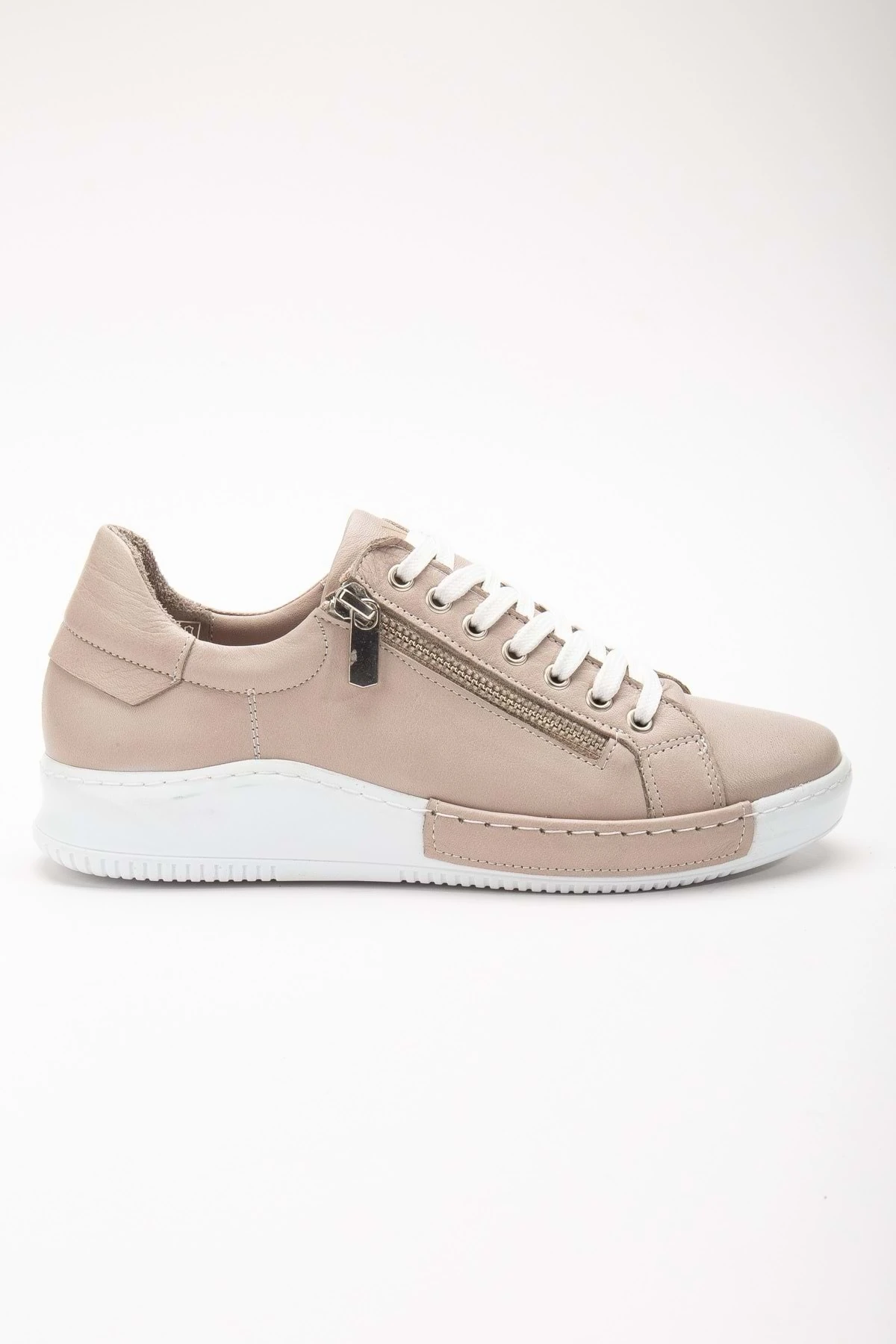 Kadın Hakiki Deri Fermuarlı Spor Ayakkabı - SILVERGREY