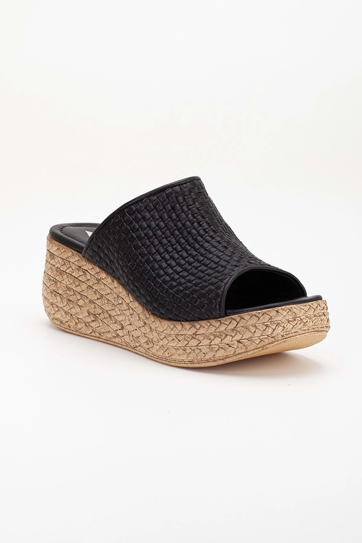 Kadın Hakiki Deri Örgülü Terlik - SİYAH