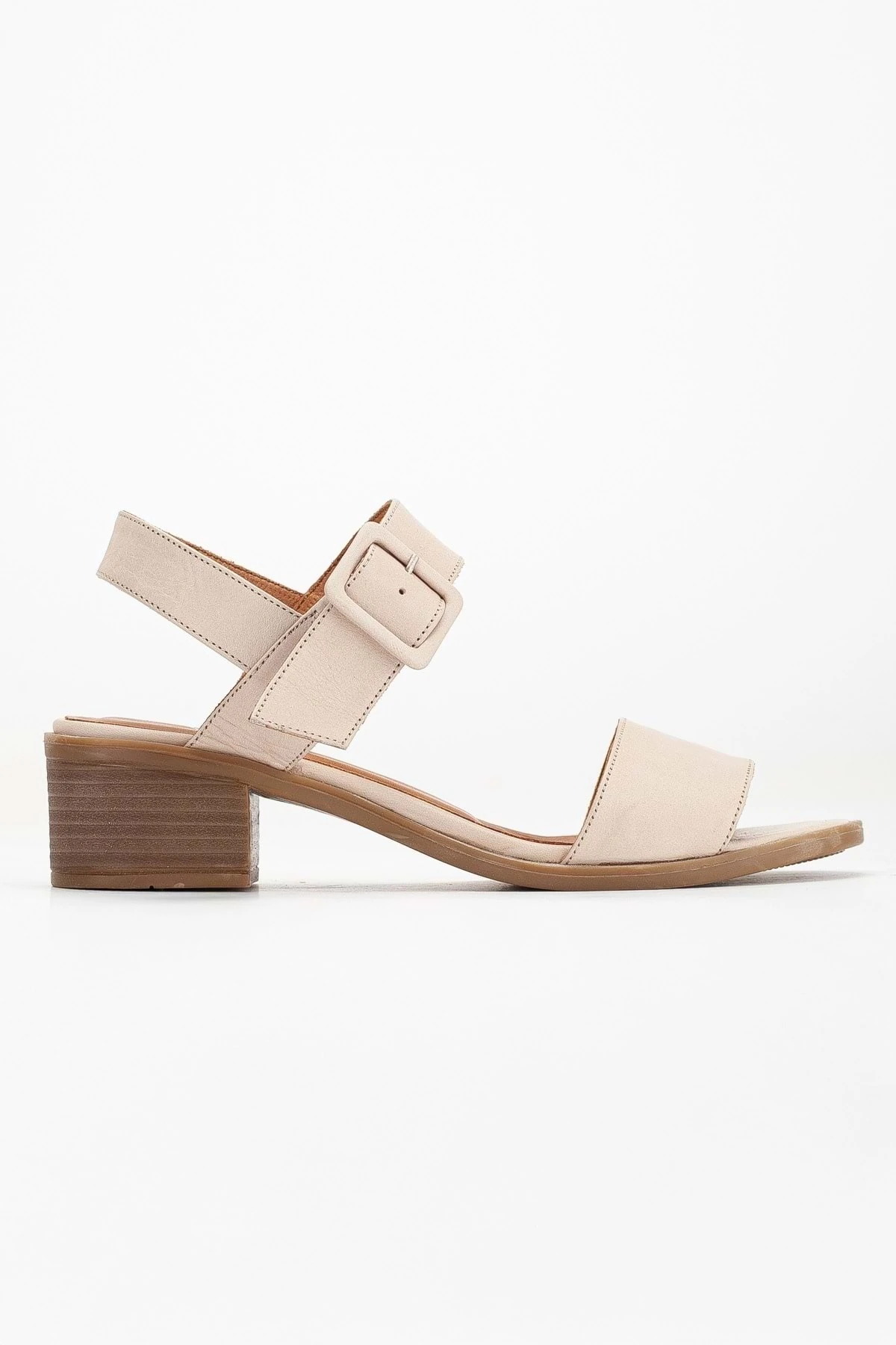 Kadın Hakiki Deri Kalın Bantlı Tokalı Sandalet